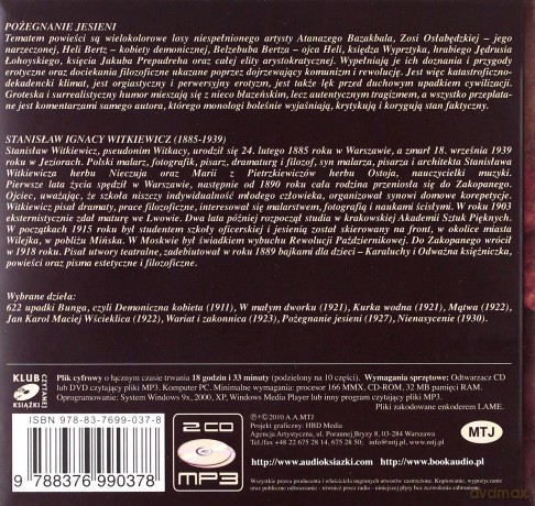Pożegnanie jesieni - Stanisław Ignacy Witkiewicz [AUDIOBOOK] [2CD]