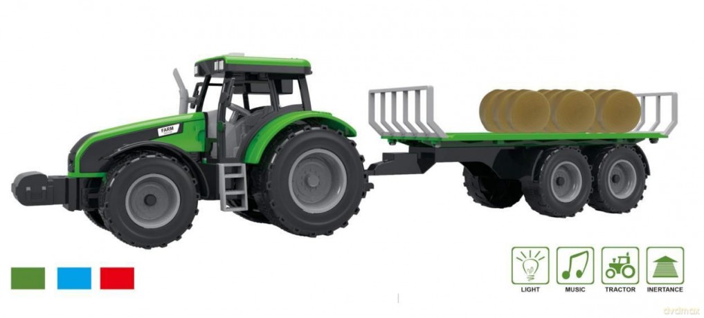 Traktor z przyczepą z belami, dźwiękami i światłem