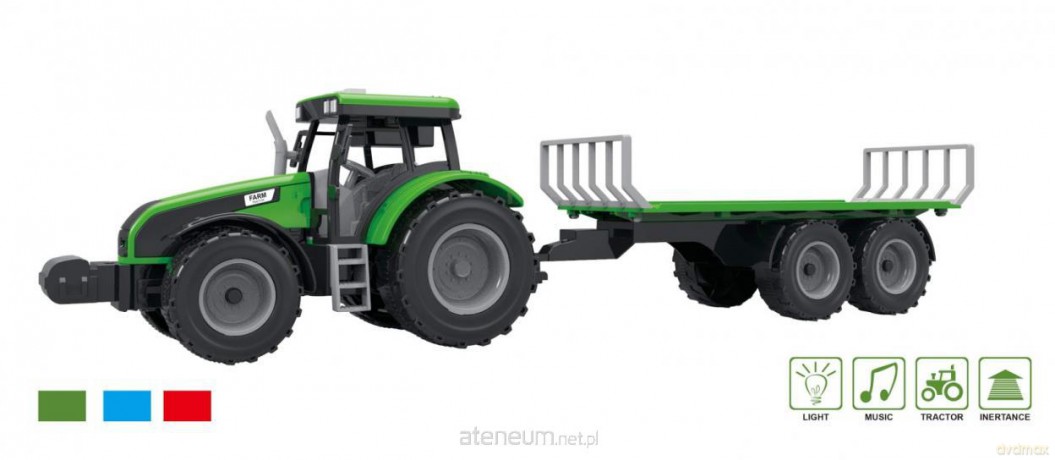 Traktor z przyczepą, dźwiękami i światłem