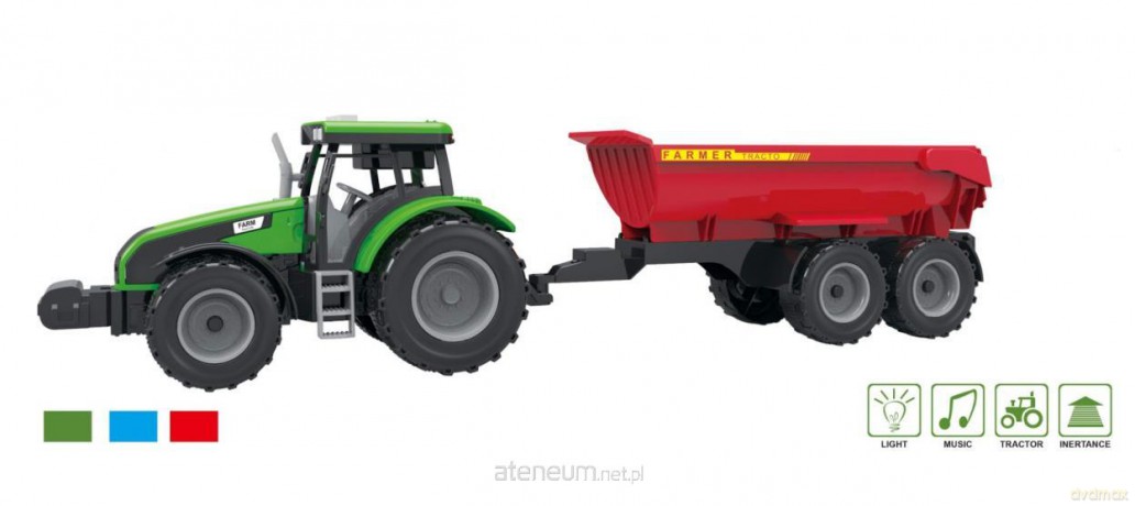 Traktor z przyczepą, dźwiękami i światłem