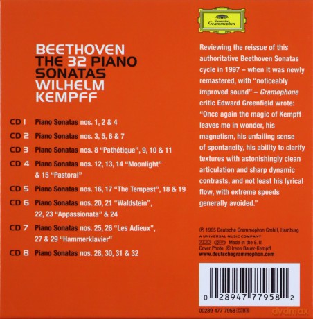 Wilhelm Kempff: Beethoven/The 32 Piano Sonatas [8CD]