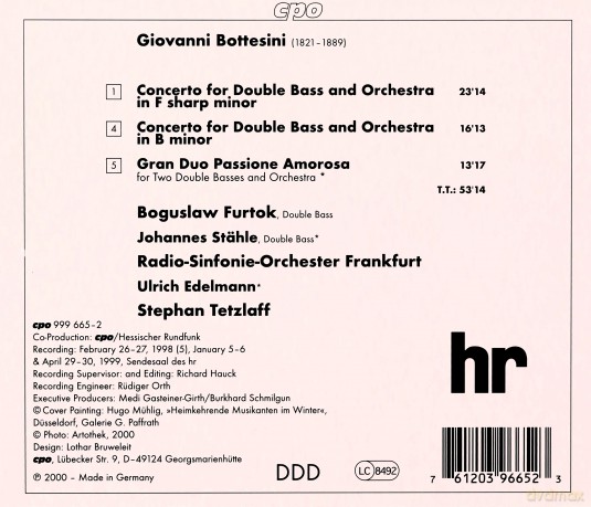 Furtokfrankfurt Rsotetzlaff: Bottesinidouble Bass Concertos [CD]