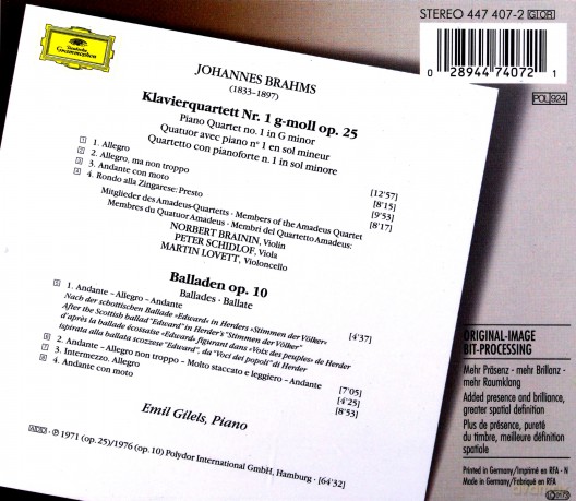 Gilels Amadeus Qrt: Brahms Klavierquartet [CD]