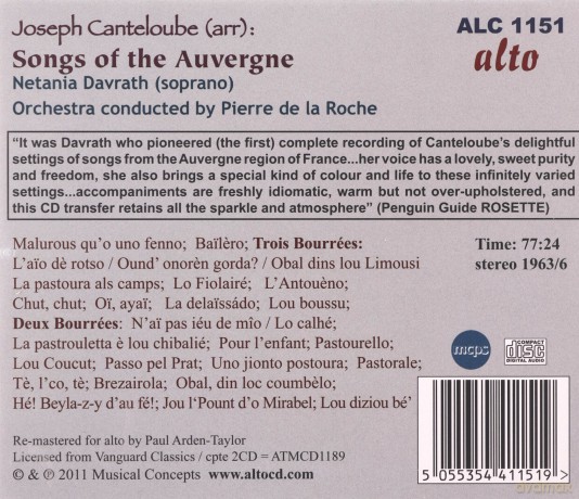 Netalia Davrath: Canteloube Songs Of The Auvergne [CD]