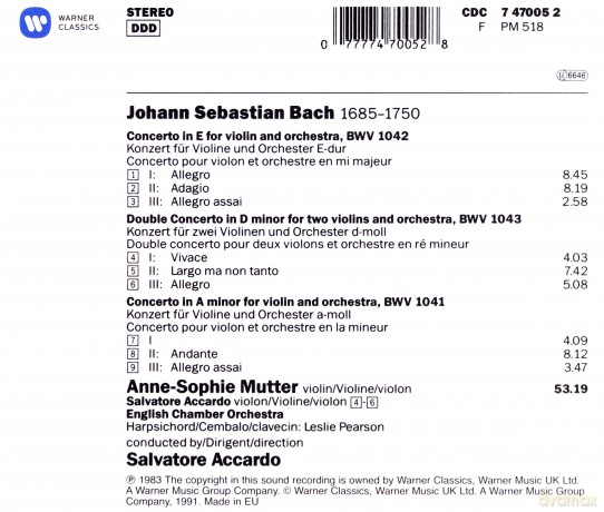 Anne-Sophie Mutter: Bach Double Concerto [CD]