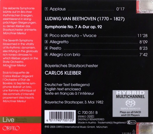 Bavarian Orkleiber: Beethovensymphony No 7 [CD]