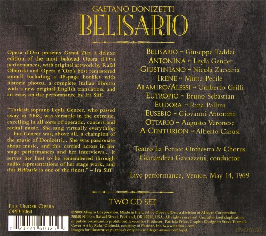 Zaccaria Taddei Gencer Gavaz: Belisario [CD]