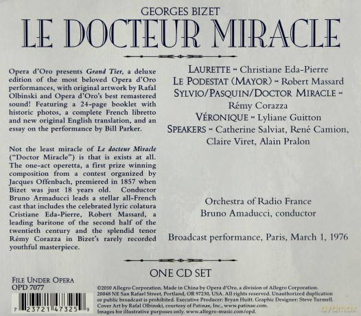 Edapierremassardcorazza: Bizetle Docteur Miracle [CD]