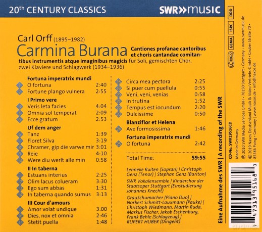 Swr Vokalensemble: Carl Orff: Carmina Burana - Chamber Version [CD]