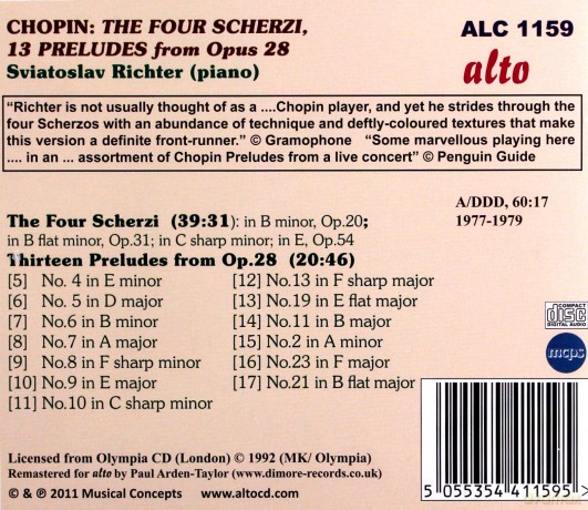 Sviatoslav Richter: Chopin 4 Scherzi 13 Selected Preludes [CD]