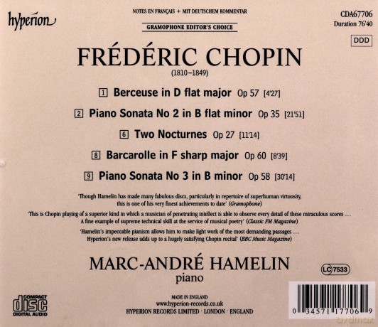 Marcandre Hamelin: Chopinpiano Sonatas Nos 2 3 [CD]