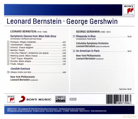 Leonard Bernstein: Gershwin: Symphonic Dances from West Side Story; Candide Overture; Rhapsody in Blue; An American in Paris [CD]