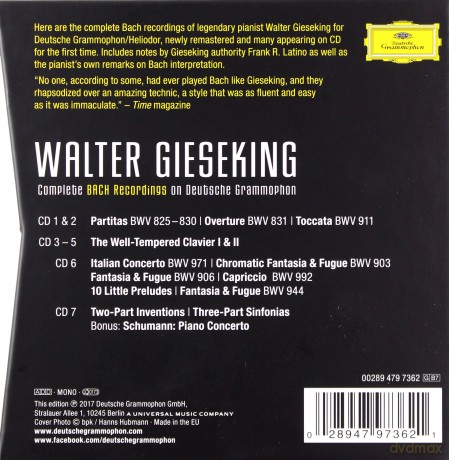 Walter Gieseking: Complete Bach Recordings [7CD]