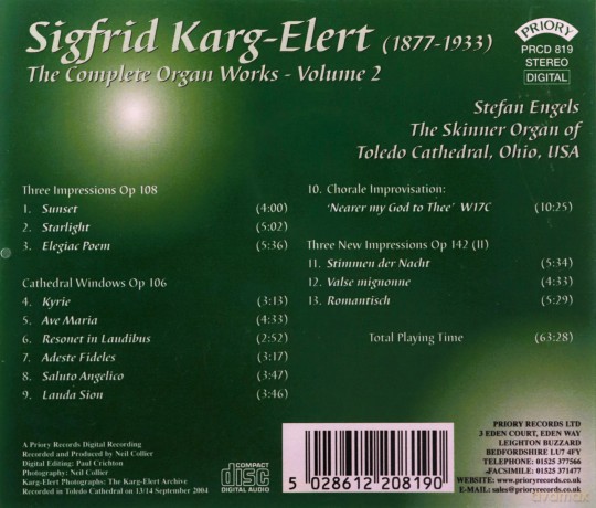 Stefan Engels: Complete Organ Works Of Sigfrid Karg - Elert - Vol 2 - - The Skinner Organ Of Toledo Cathedral. Ohio. Usa [CD]