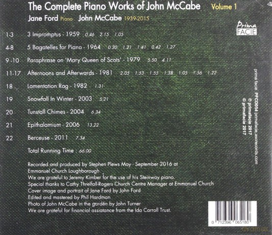 Jane Ford: Complete Piano Works Of John Mccabe [CD]