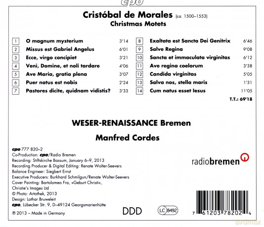 Weser Renaissancecordes: Cristobal De Morales Christmas Motets [CD]