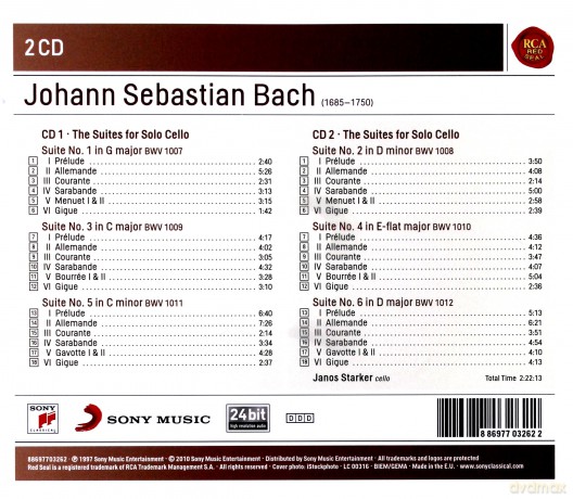 Janos Starker: Bach: 6 Cello Suites BWV 1007-1012 [2CD]