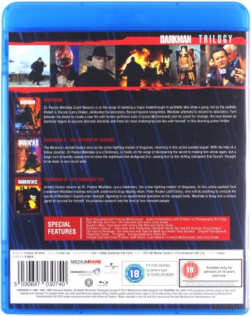 Darkman Trilogy Blu Ray (Człowiek ciemności / Człowiek ciemności II: Durant powraca / Człowiek ciemności III: Walka ze śmiercią) [3xBlu-Ray]