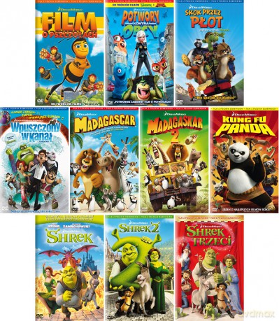 Kolekcja Animacji: Film o pszczołach / Kung Fu Panda / Madagaskar / Madagaskar 2 / Potwory kontra Obcy / Shrek / Shrek 2 / Shrek Trzeci / Skok przez płot / Wpuszczony w kanał [BOX] [10DVD]