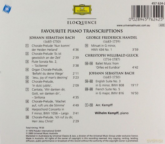 Wilhelm Kempff: Favourite Piano Transcriptions [CD]