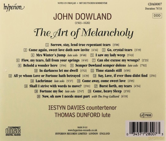 Daviesdunford: Dowlandthe Art Of Melancholy [CD]