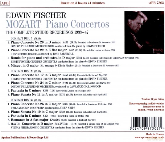 Edwin Fischer: Fischermozart Piano Concertos [3CD]