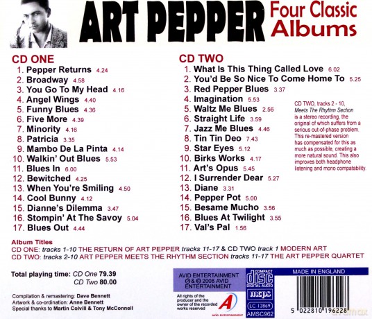Art Pepper: Four Classic Albums (The Return Of Art Pepper / Modern Art / Art Pepper Meets The Rhythm Section / The Art Pepper Quartet) [2CD]