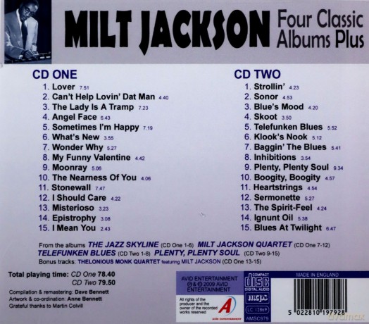 Milt Jackson: Four Classic Albums Plus (The Jazz Skyline / Milt Jackson Quartet / Telefunken Blues / Plenty Plenty Soul) [2CD]