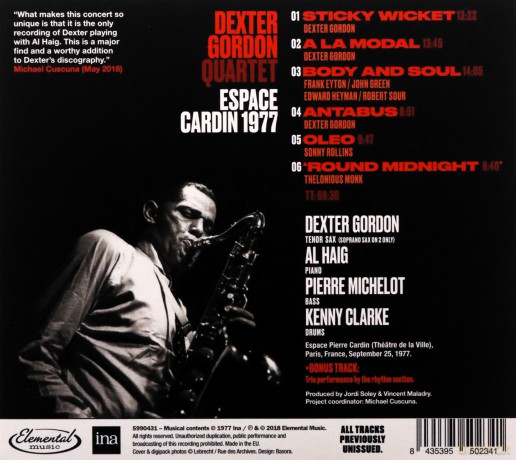 Dexter Gordon Quartet: Espace Cardin 1977 [CD]