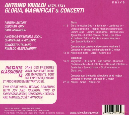 Allessandrini, Concerto Italiano: Vivaldi Gloria Magnificat [CD]