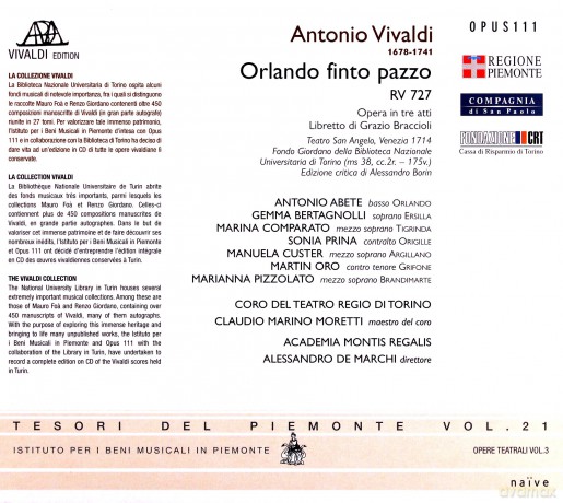 De Marchi, Academia Montis Regalis: Vivaldi/Orlando Finto Pazzo [3CD]