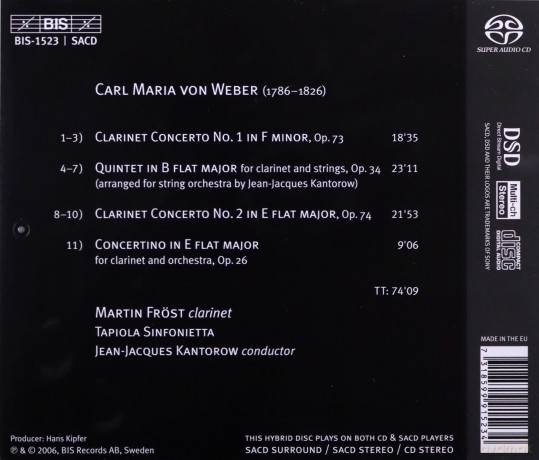 Frosttapiola Sinfkantorow: Frost Plays Weber Clar Concs [CD]