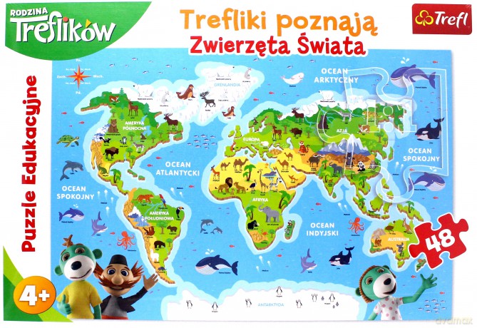 TREFL 48 el. - Edukacyjne, Trefliki poznają zwierzęta świata [PUZZLE]