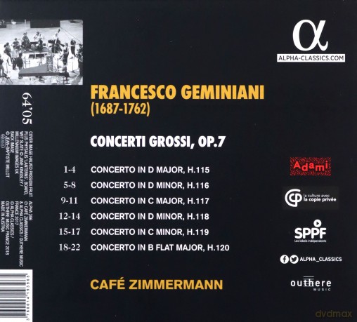 Cafe Zimmerman: Geminiani: Concerti Grossi. Op. 7 [CD]