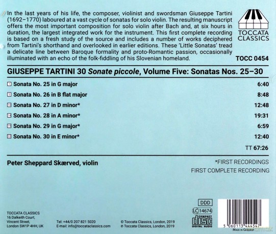 Peter Sheppard Skaerved: Giuseppe Tartini: 30 Sonate Piccole. Volume Five: Sonatas Nos. 25-30 [CD]