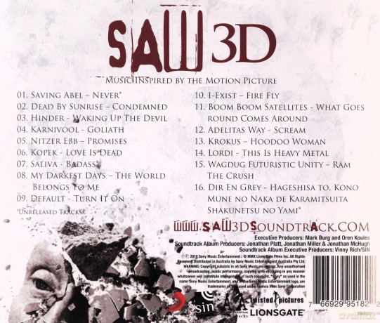 Saw 3D soundtrack (Music Inspired by the Motion Picture) [CD]