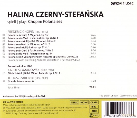Czerny-Stefanska: Halina Czerny-Stefanska Plays Chopin: Polonaises [CD]
