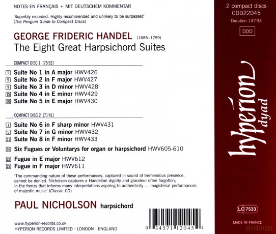 Paul Nicholson: Handelthe Eight Harpsichord Suites [2CD]