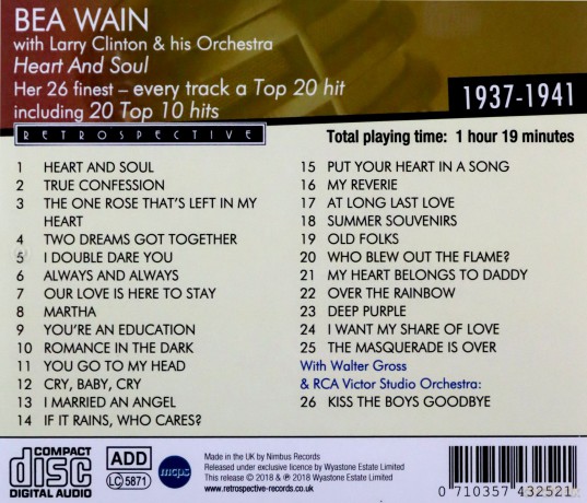 Bea Wain: Heart And Soul [CD]