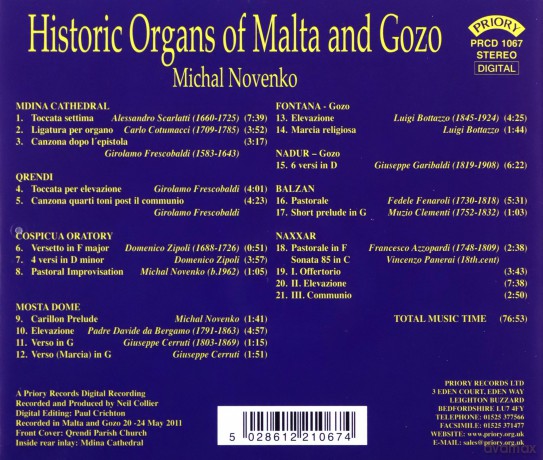 Michal Novenko: Historic Organs Of Malta And Gozo [CD]