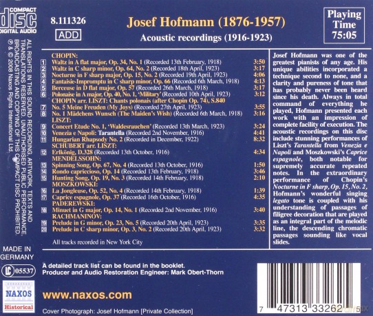 Hofmann: Hofmannacoustic Rdings 191623 [CD]