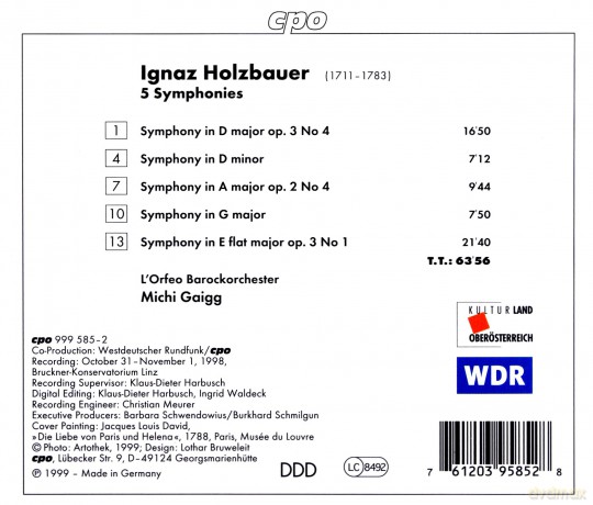 Lorfeo Barockorchestergaigg: Holzbauer5 Symphonies [CD]