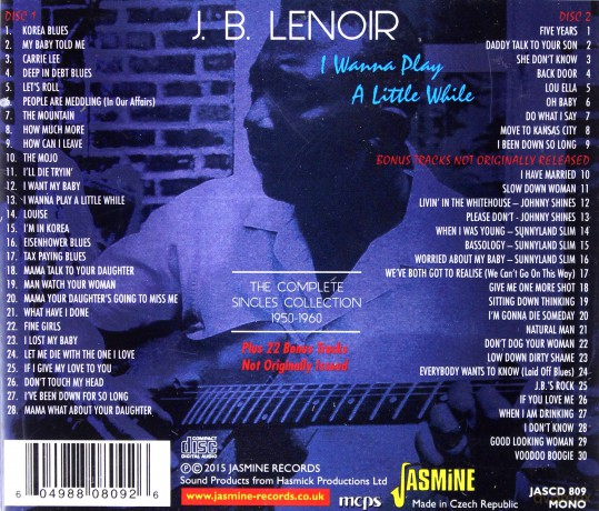 J.B. Lenoir: I Wanna Play A Little While - The Complete Singles Collection 1950-1963 [2CD]