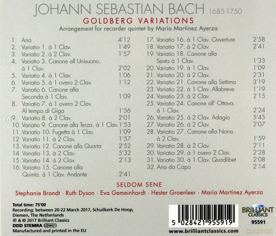 Seldome Sene Recorder Quintet: J.S. Bach: Goldberg Variations [CD]