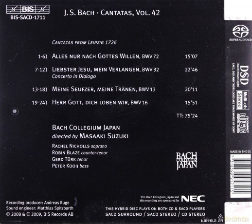 Bach Collegium Japansuzuki: J.S. Bach Cantatas Vol42 [CD]