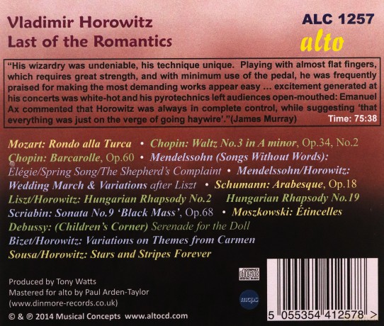 Vladimir Horowitz: Last Of The Romantics (Chopin. Mendelssohn. Black Mass. Bizet. Sousa Etc) [CD]