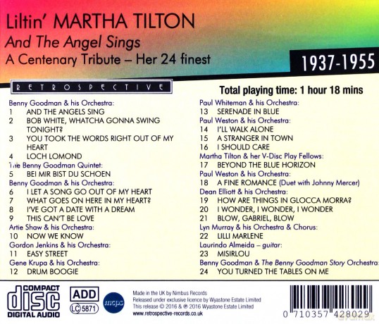Martha Tilton: Liltin Martha Tilton - And The Angel Sings: Her 24 Finest [CD]