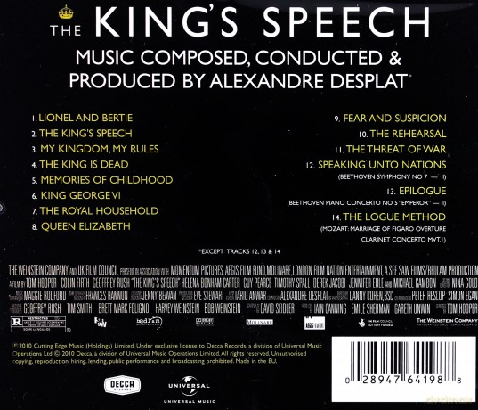 King's Speech soundtrack (Jak Zostać Królem) (Alexandre DESPLAT) [CD]