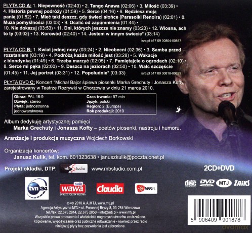 Michał Bajor: Piosenki Marka Grechuty i Jonasza Kofty (Wydanie Kolekcjonerskie) (digipack) [2CD]+[DVD]