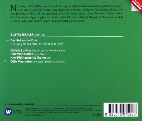 Klempererludwigwunderlich: Mahlerdas Lied Von Der Erde [CD]